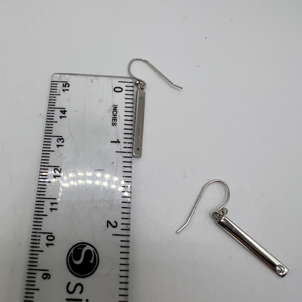 Vintage Sterling Silver 925 Dangling Bar Diamond Earrings,‎ Dangle Drop Earrings - Picture 8 of 9